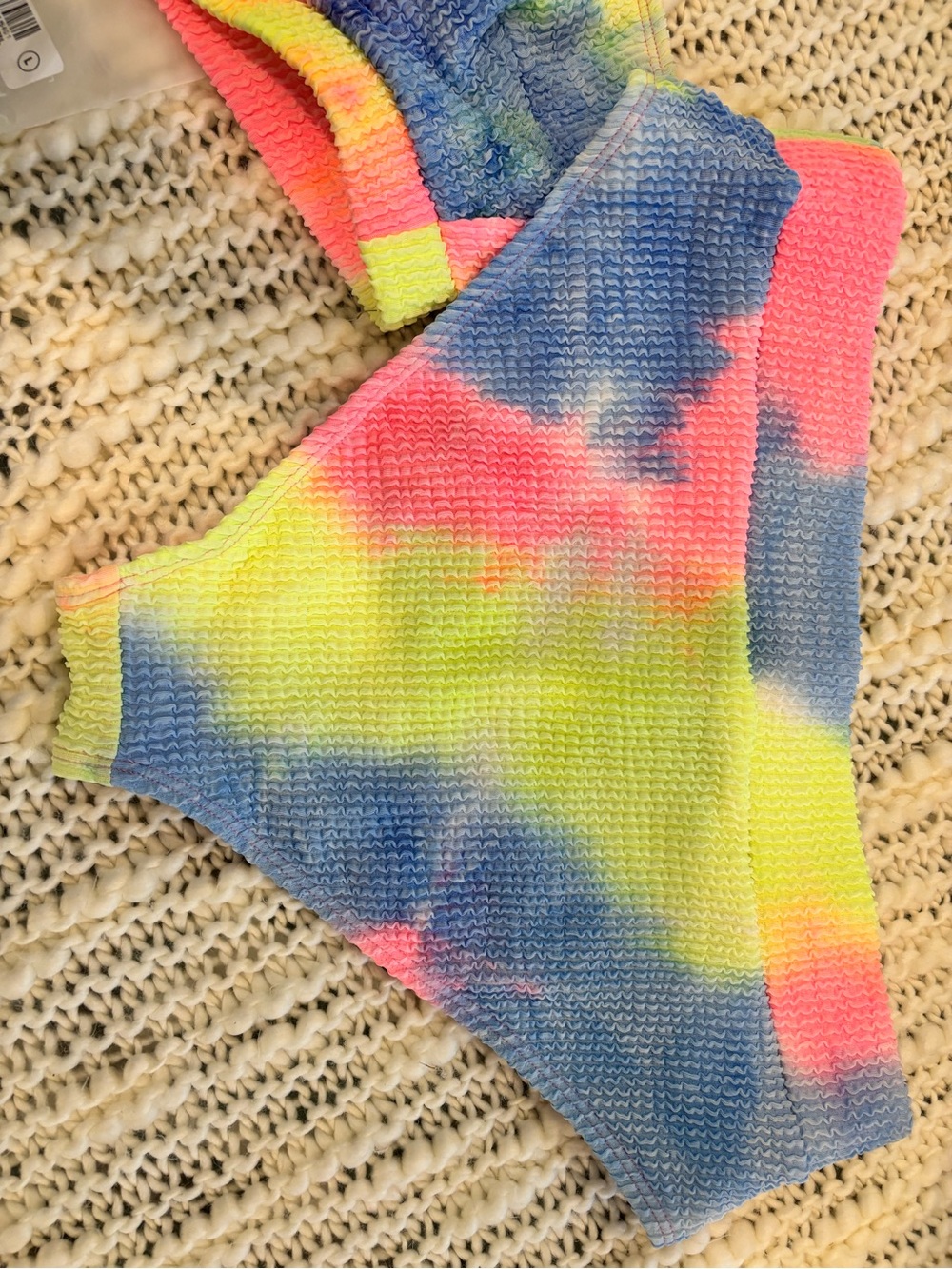 Cupshe-Womens Tie-Dye Textured Two-Piece Swim Set - Pink, Blue, Yellow - Picture 2 of 5